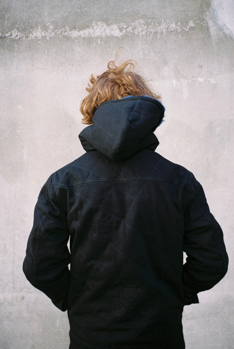 QUILTED JACKET W/SHERLING HOOD