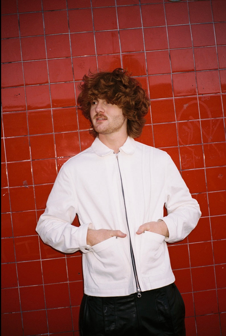 WHITE DENIM DOUBLE ZIP JACKET