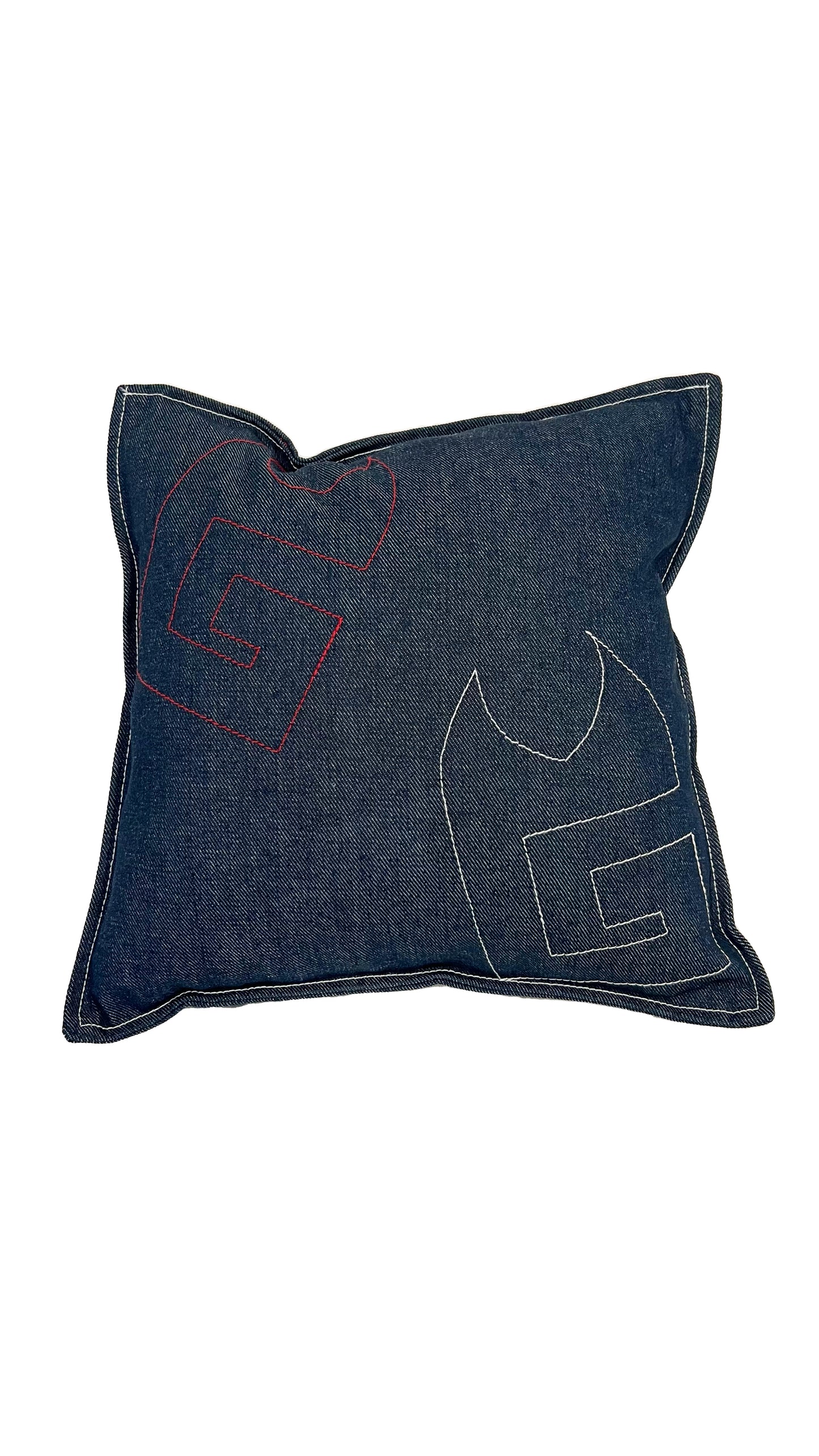 Denim Logo Stitched Pillow